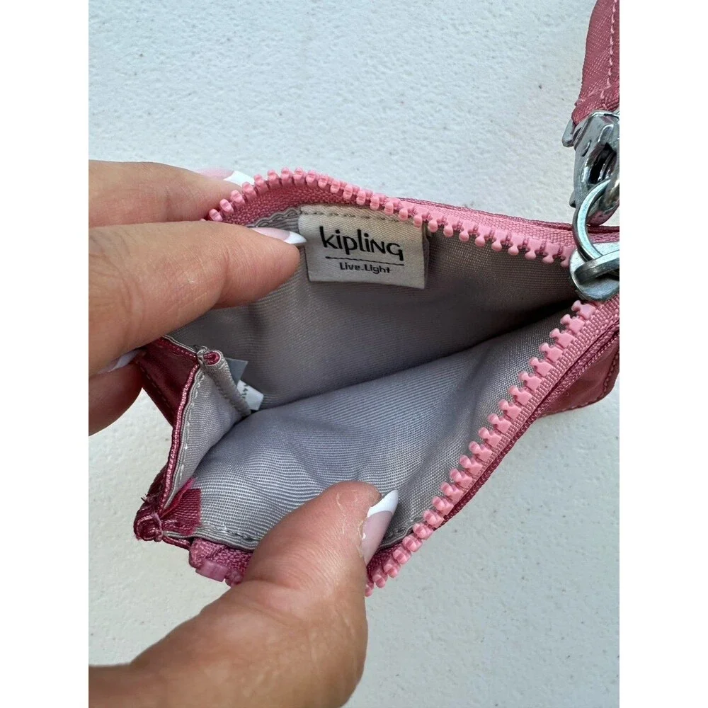 Kipling Cindy Metallic Pink ID Card Case Holder Wristlet Slim Compact Wallet